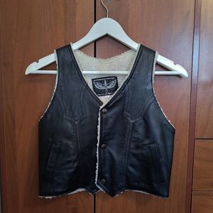 Black Leather Vest with Faux Shearling Lining